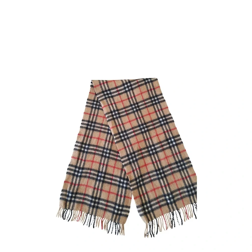 Burberrys of London Vintage 100% Cashmere Nova Check Scarf Tan Made in England